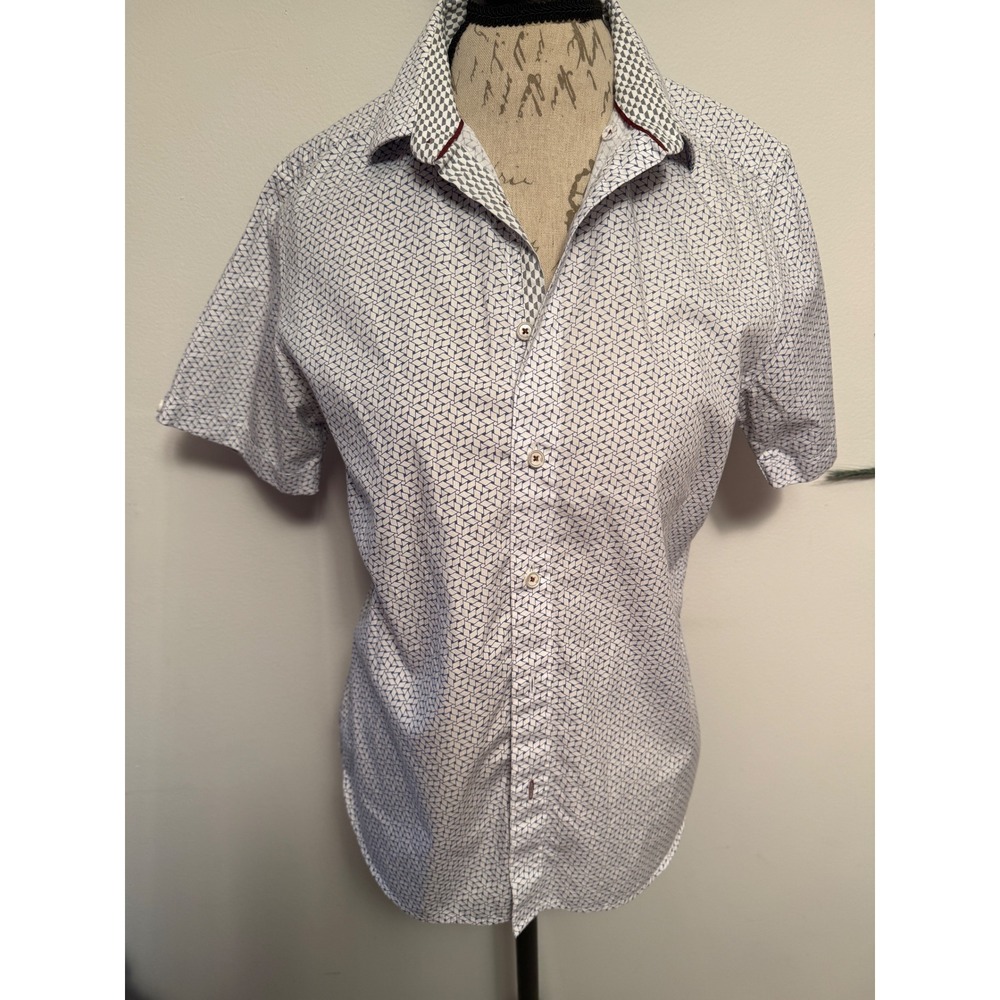 Ted Baker London Mens Short Sleeve Button Up Shirt Size 3 Geometric‎ Pattern